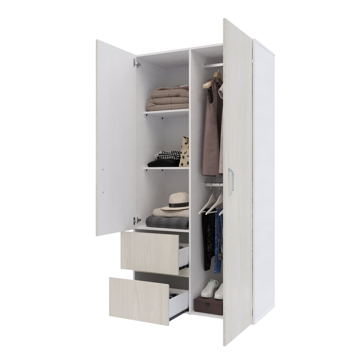 Closet Malabo Niebla y Blanco 100x198cm con Dos Cajones y con Dos Compartimientos - CLOSETS | Bylmo