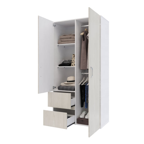 Closet Malabo Niebla y Blanco 100x198cm con Dos Cajones y con Dos Compartimientos - CLOSETS | Bylmo
