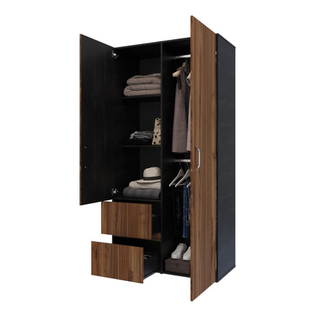 Closet Malabo Gales y Wengue 100x198cm con Dos Cajones y con Dos Compartimientos - CLOSETS | Bylmo