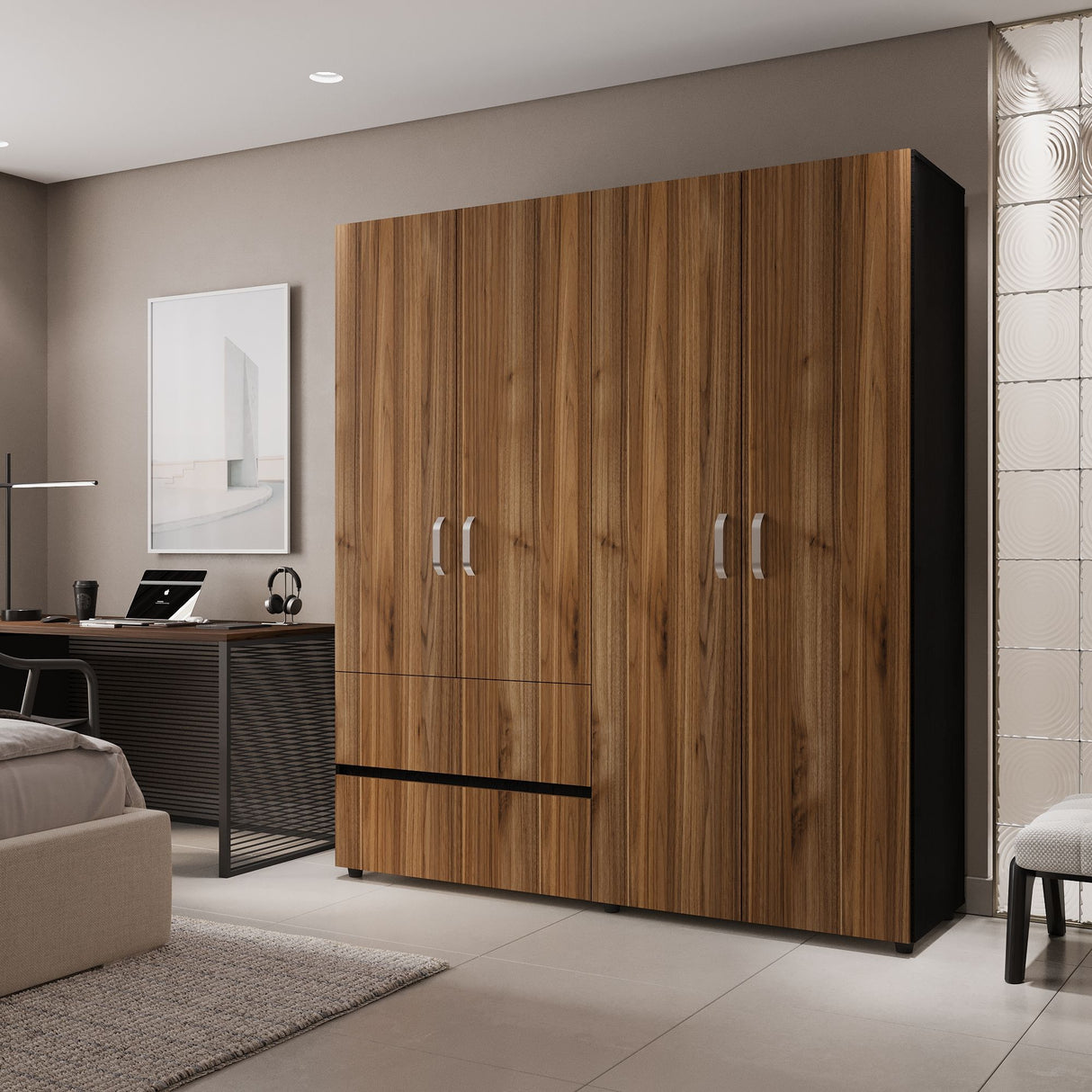 Closet Malabo Gales y Wengue 180x200cm con Dos Cajones y con Tres Compartimientos - CLOSETS | Bylmo