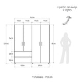 Closet Malabo Gales y Wengue 180x200cm con Dos Cajones y con Tres Compartimientos - CLOSETS | Bylmo