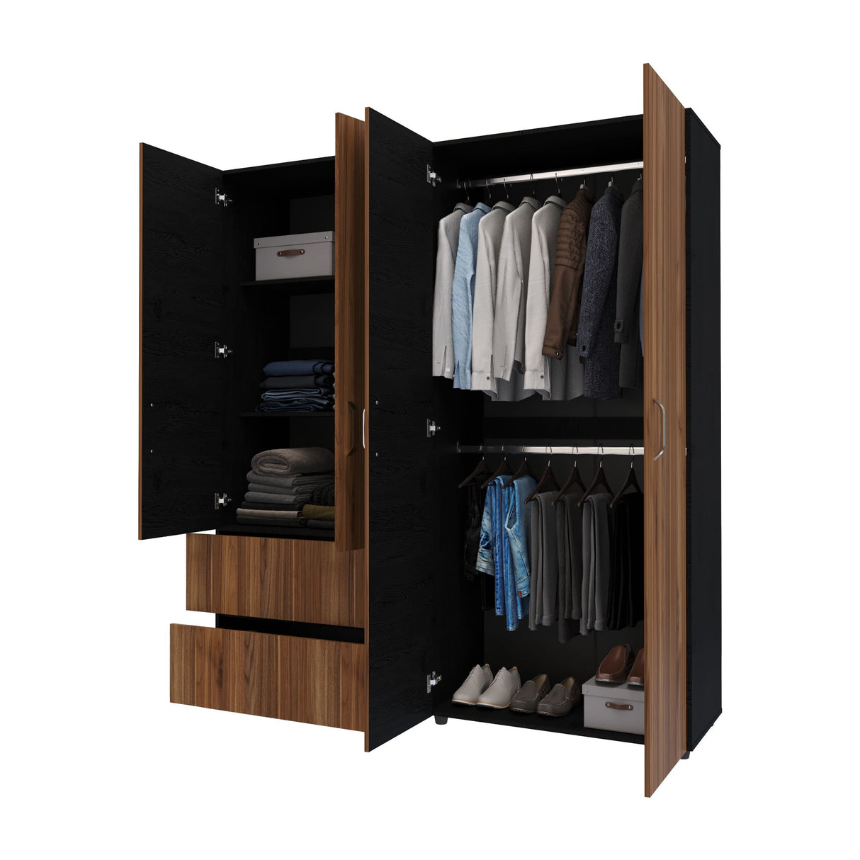 Closet Malabo Gales y Wengue 180x200cm con Dos Cajones y con Tres Compartimientos - CLOSETS | Bylmo