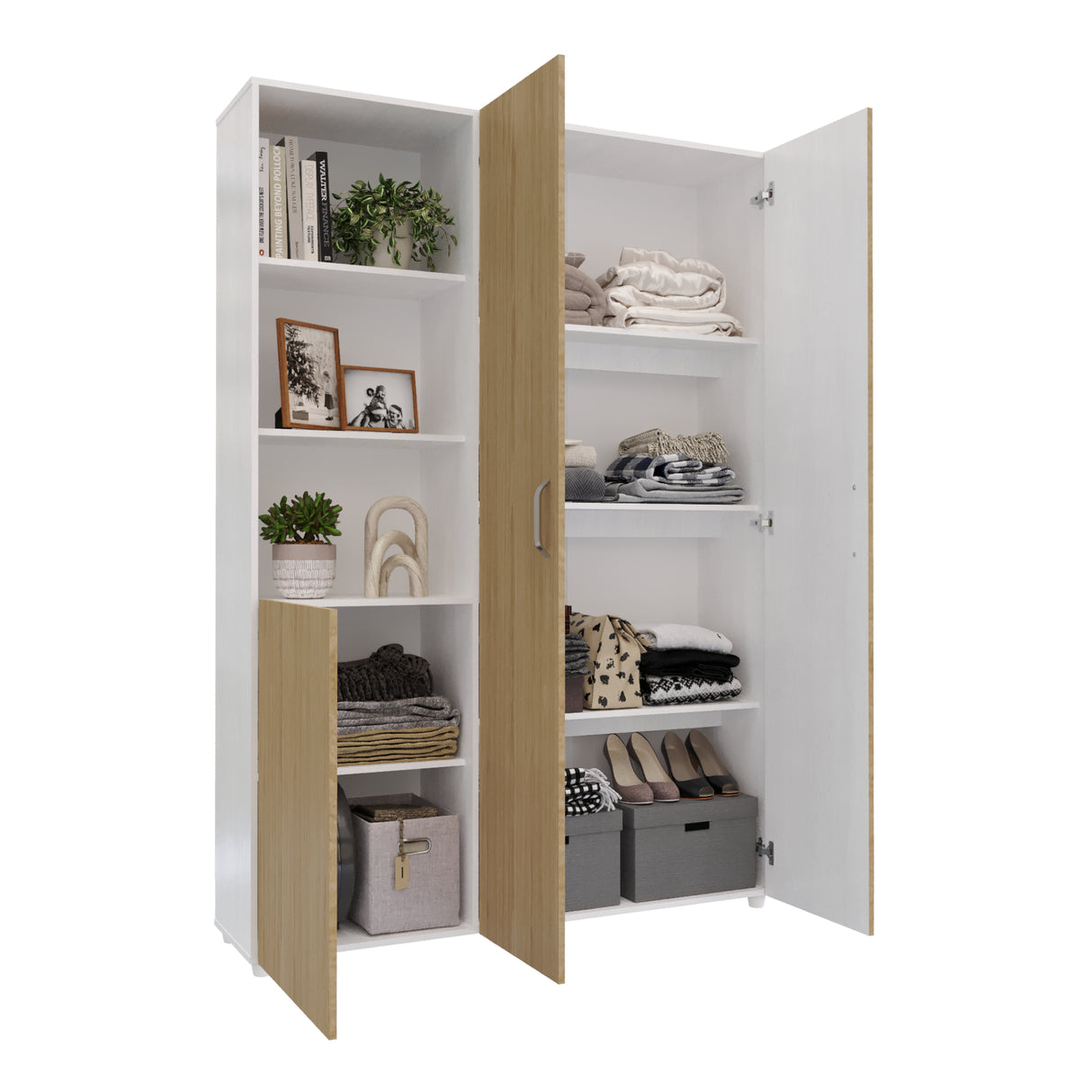 Closet Jazmin Blanco y Rovere 140x200cm sin Cajones y con Nueve Compartimientos - CLOSETS | Bylmo