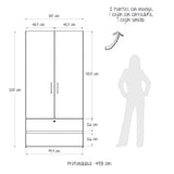 Closet Tripoli Blanco y Niebla 100x200cm con Dos Cajones y con Dos Compartimientos - CLOSETS | Bylmo