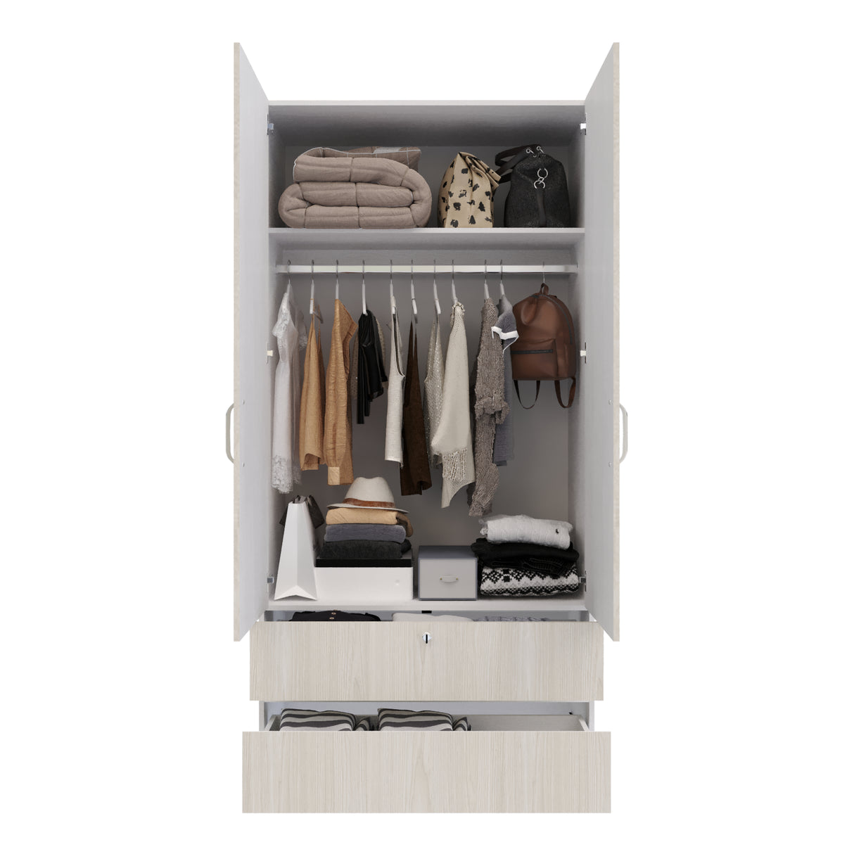 Closet Tripoli Blanco y Niebla 100x200cm con Dos Cajones y con Dos Compartimientos - CLOSETS | Bylmo