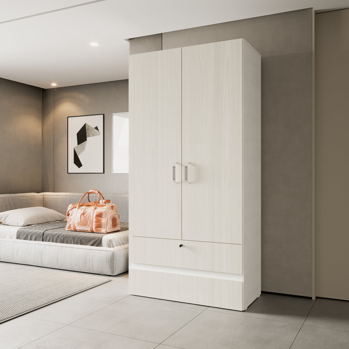 Closet Tripoli Blanco y Niebla 100x200cm con Dos Cajones y con Dos Compartimientos - CLOSETS | Bylmo