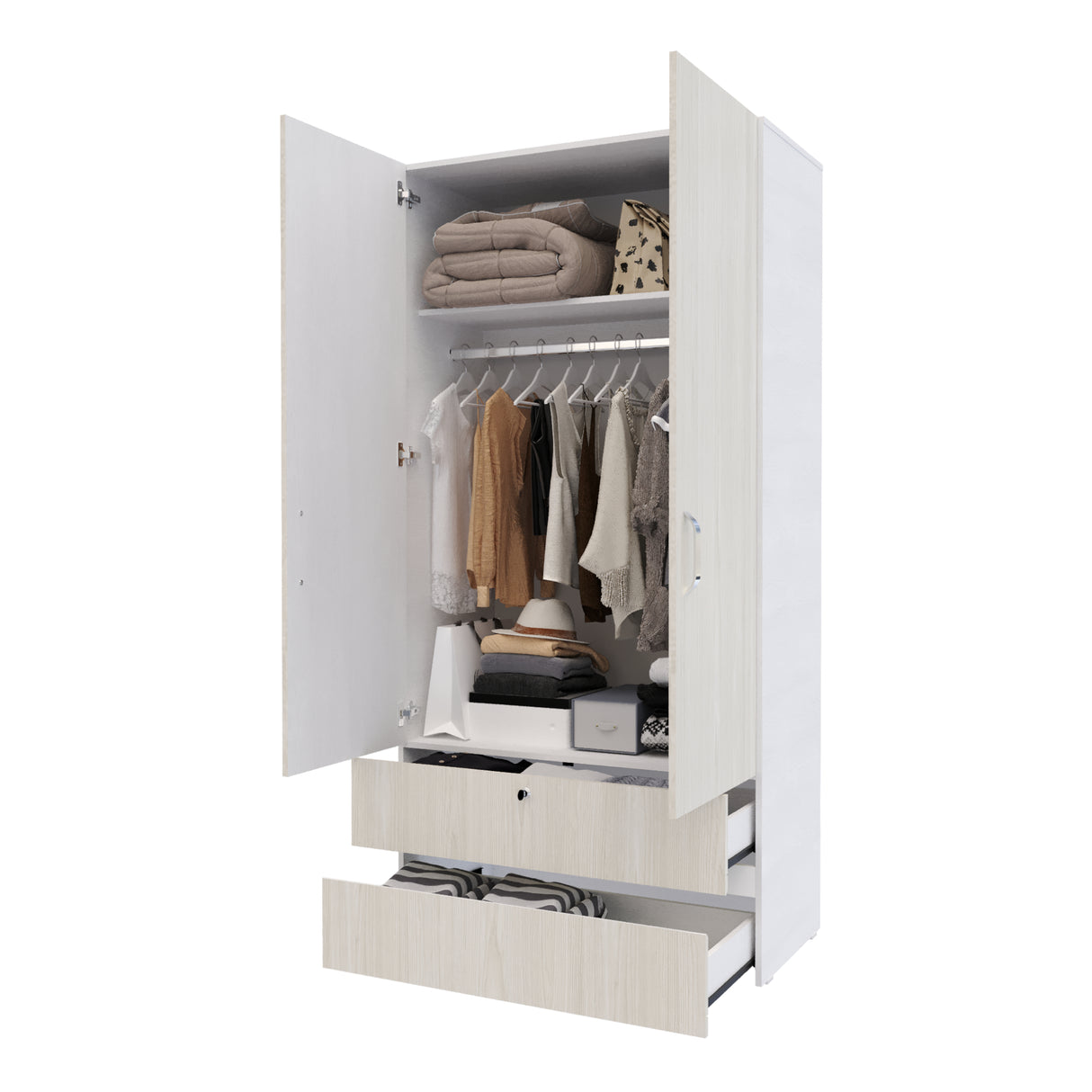 Closet Tripoli Blanco y Niebla 100x200cm con Dos Cajones y con Dos Compartimientos - CLOSETS | Bylmo