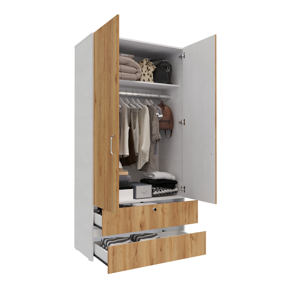 Closet Tripoli Blanco y Duna 100x200cm con Dos Cajones y con Dos Compartimientos - CLOSETS | Bylmo