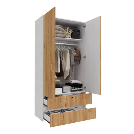Closet Tripoli Blanco y Duna 100x200cm con Dos Cajones y con Dos Compartimientos - CLOSETS | Bylmo