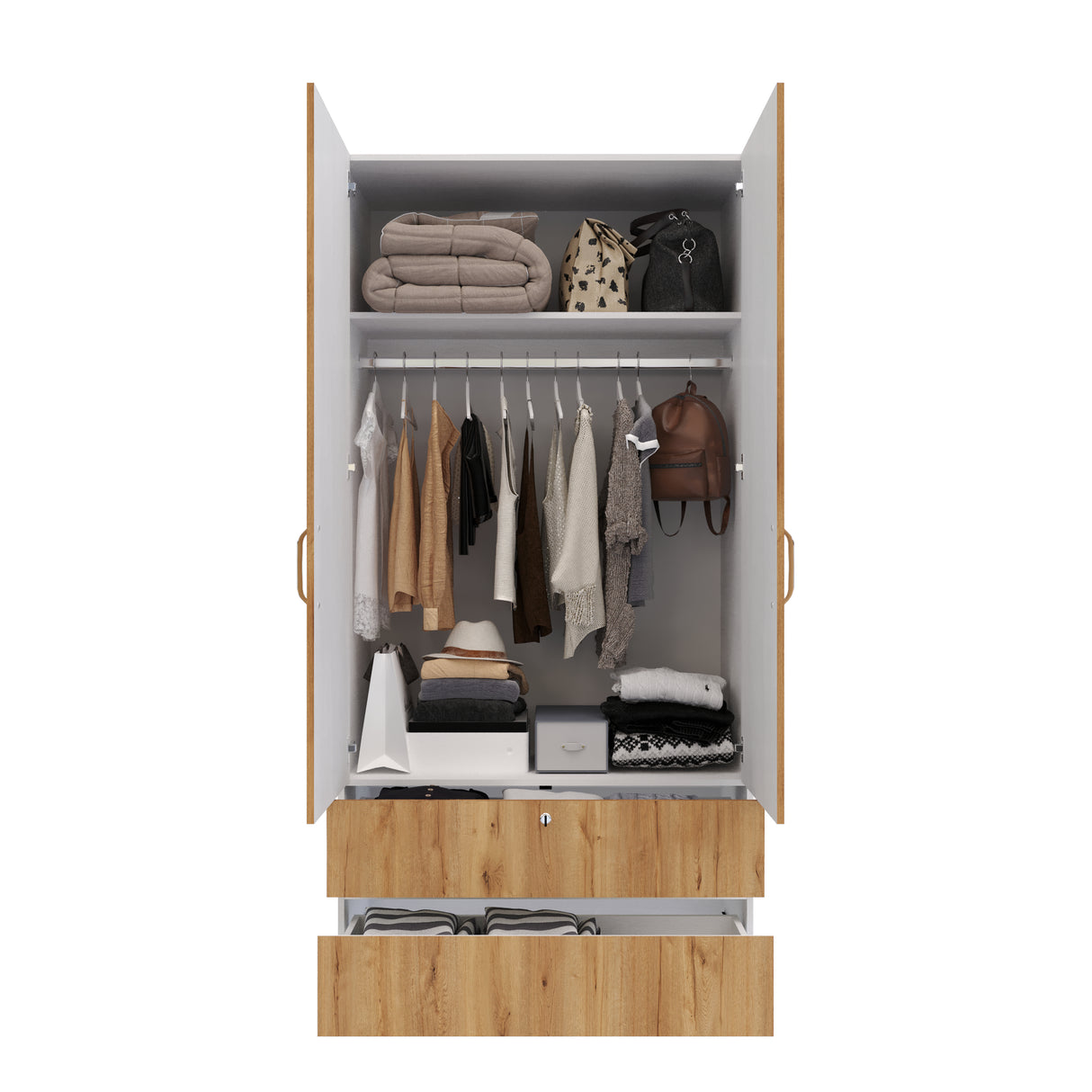 Closet Tripoli Blanco y Duna 100x200cm con Dos Cajones y con Dos Compartimientos - CLOSETS | Bylmo