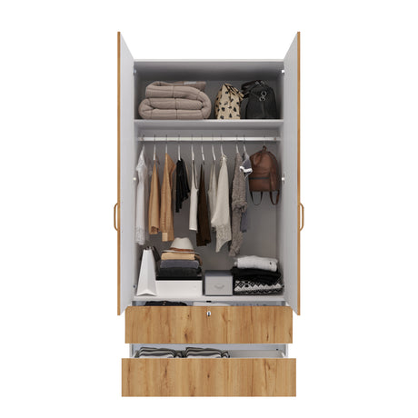 Closet Tripoli Blanco y Duna 100x200cm con Dos Cajones y con Dos Compartimientos - CLOSETS | Bylmo