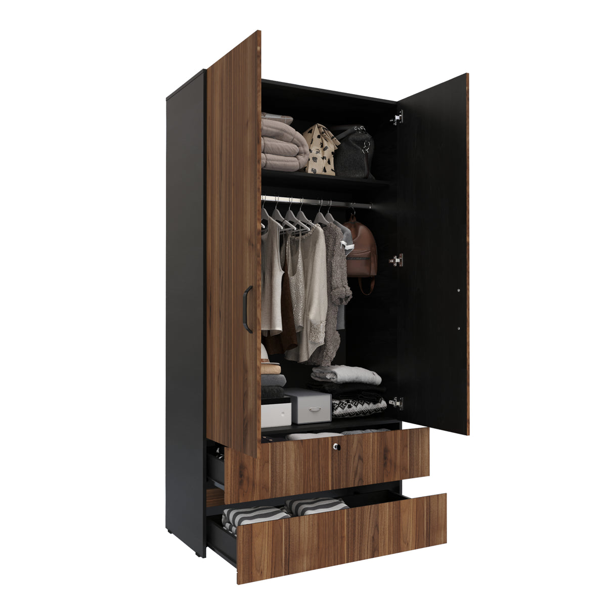 Closet Tripoli Wengue y Duna 100x200cm con Dos Cajones y con Dos Compartimientos - CLOSETS | Bylmo