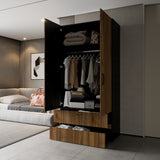 Closet Tripoli Wengue y Duna 100x200cm con Dos Cajones y con Dos Compartimientos - CLOSETS | Bylmo
