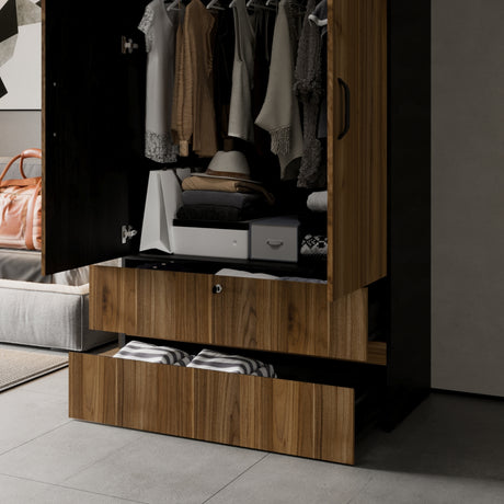 Closet Tripoli Wengue y Duna 100x200cm con Dos Cajones y con Dos Compartimientos - CLOSETS | Bylmo