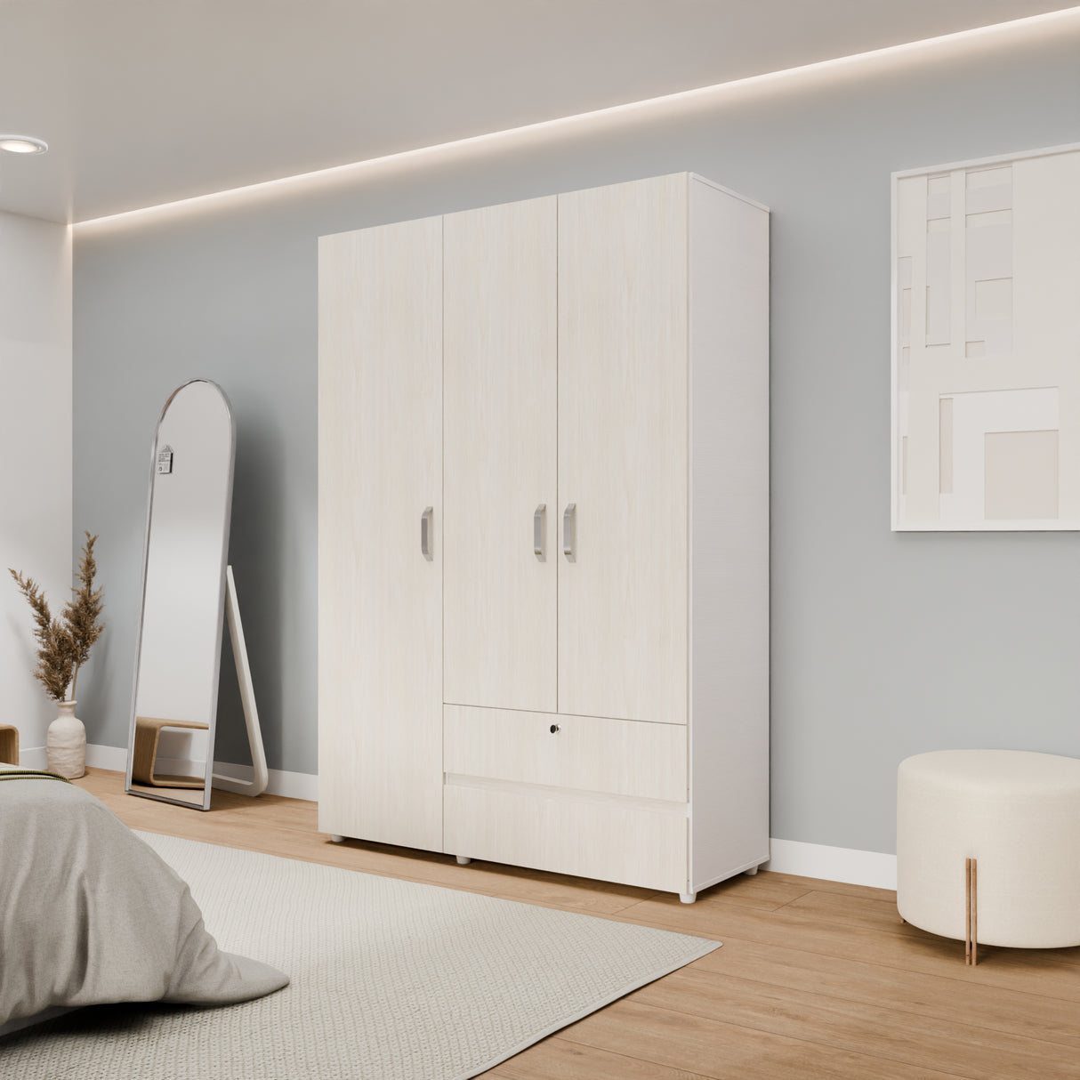 Closet Tripoli Blanco y Niebla 140x200cm con Dos Cajones y con Seis Compartimientos - CLOSETS | Bylmo