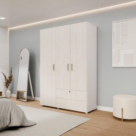 Closet Tripoli Blanco y Niebla 140x200cm con Dos Cajones y con Seis Compartimientos - CLOSETS | Bylmo