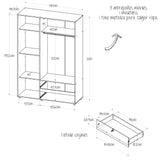 Closet Tripoli Blanco y Niebla 140x200cm con Dos Cajones y con Seis Compartimientos - CLOSETS | Bylmo