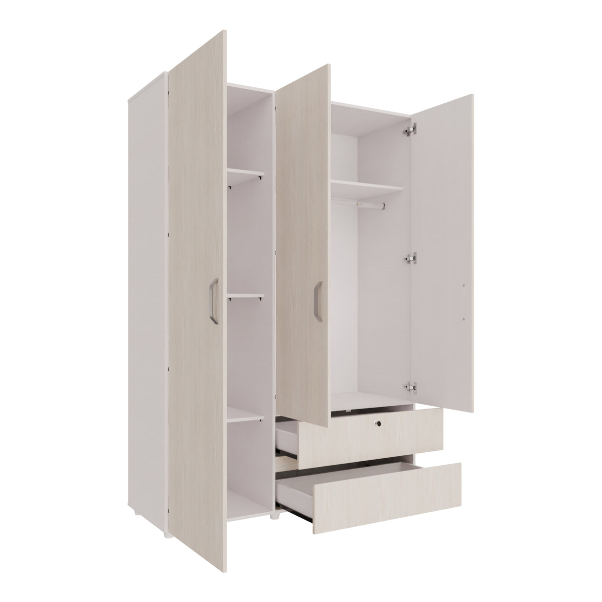 Closet Tripoli Blanco y Niebla 140x200cm con Dos Cajones y con Seis Compartimientos - CLOSETS | Bylmo