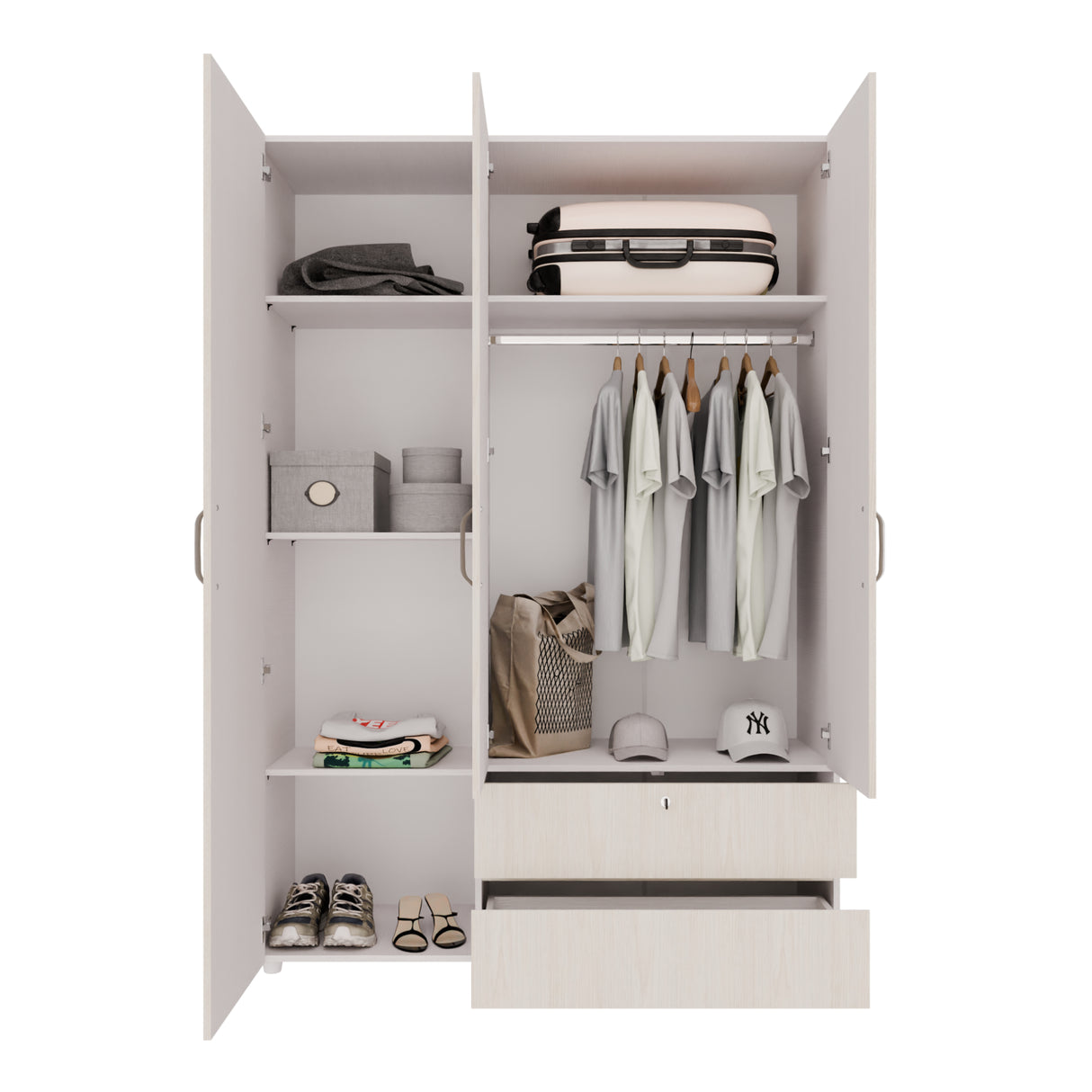 Closet Tripoli Blanco y Niebla 140x200cm con Dos Cajones y con Seis Compartimientos - CLOSETS | Bylmo