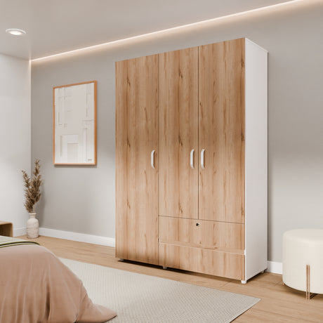 Closet Tripoli Blanco y Duna 140x200cm con Dos Cajones y con Seis Compartimientos - CLOSETS | Bylmo