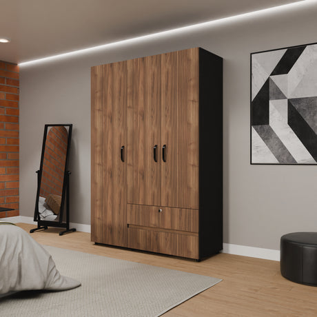 Closet Tripoli Wengue y Gales 140x200cm con Dos Cajones y con Seis Compartimientos - CLOSETS | Bylmo