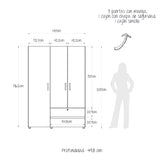 Closet Tripoli Wengue y Gales 140x200cm con Dos Cajones y con Seis Compartimientos - CLOSETS | Bylmo