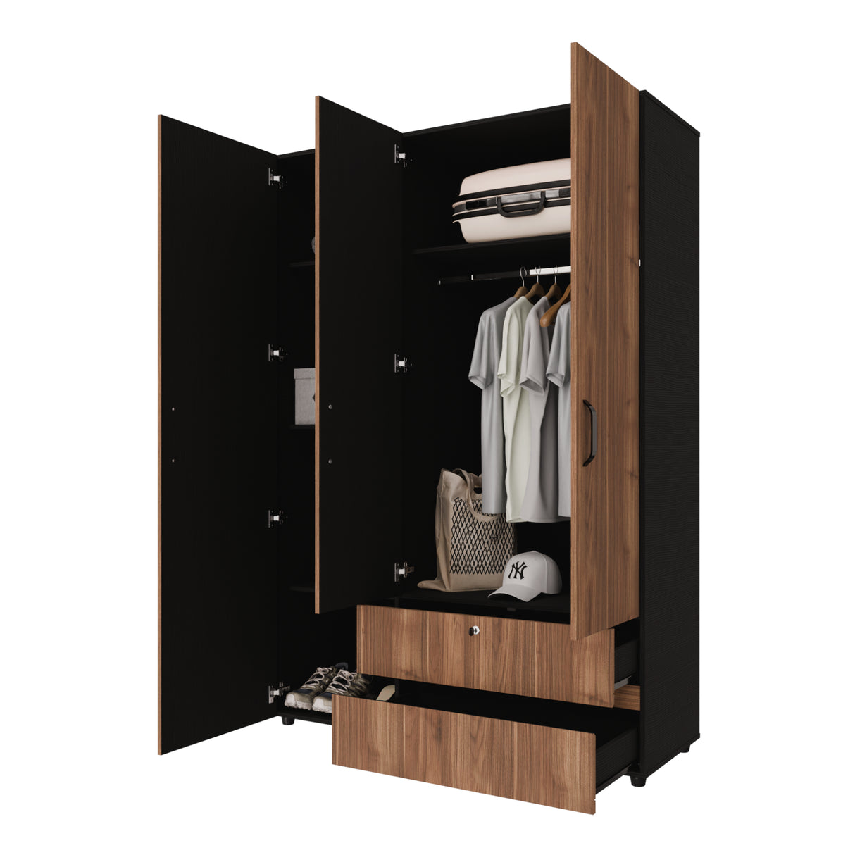 Closet Tripoli Wengue y Gales 140x200cm con Dos Cajones y con Seis Compartimientos - CLOSETS | Bylmo