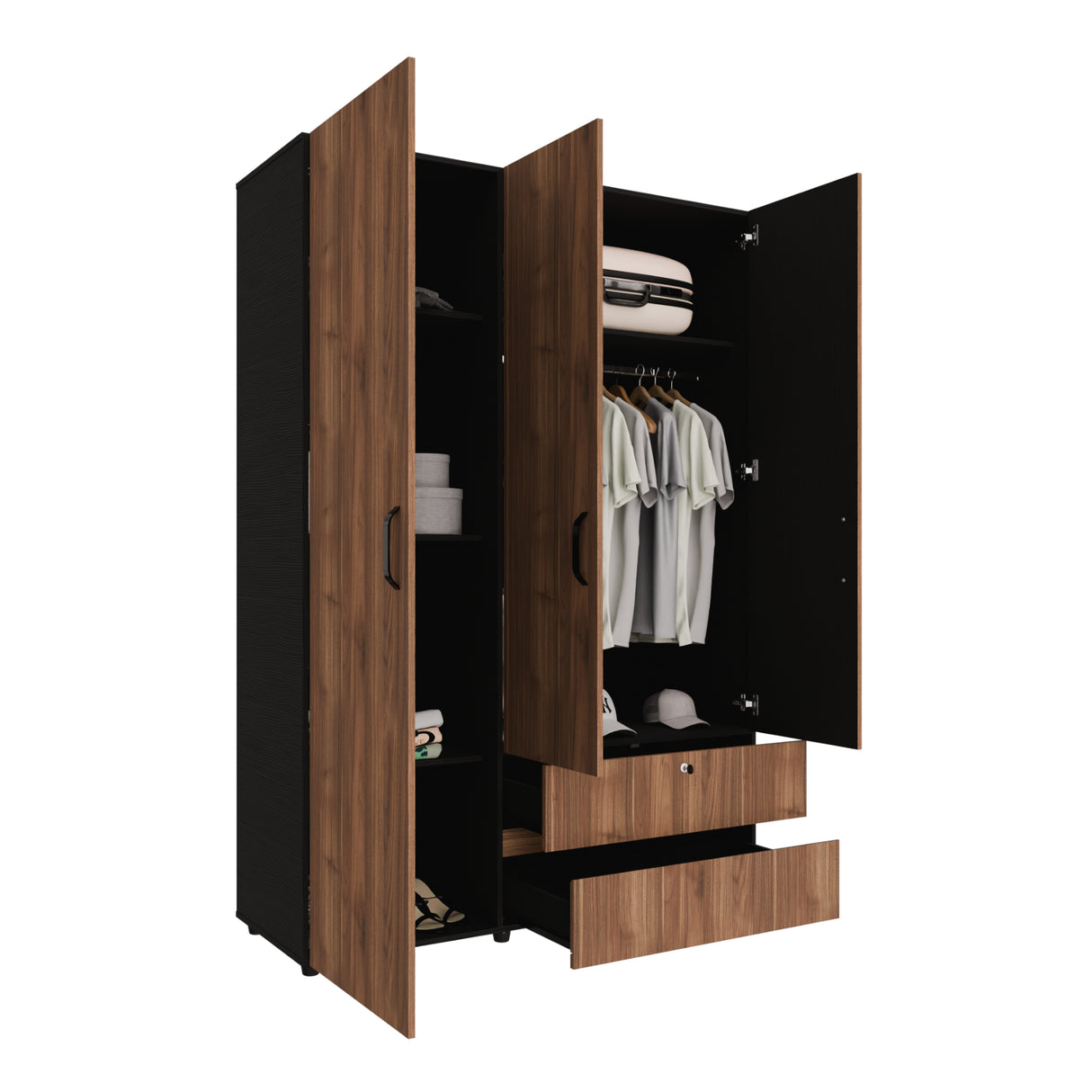 Closet Tripoli Wengue y Gales 140x200cm con Dos Cajones y con Seis Compartimientos - CLOSETS | Bylmo