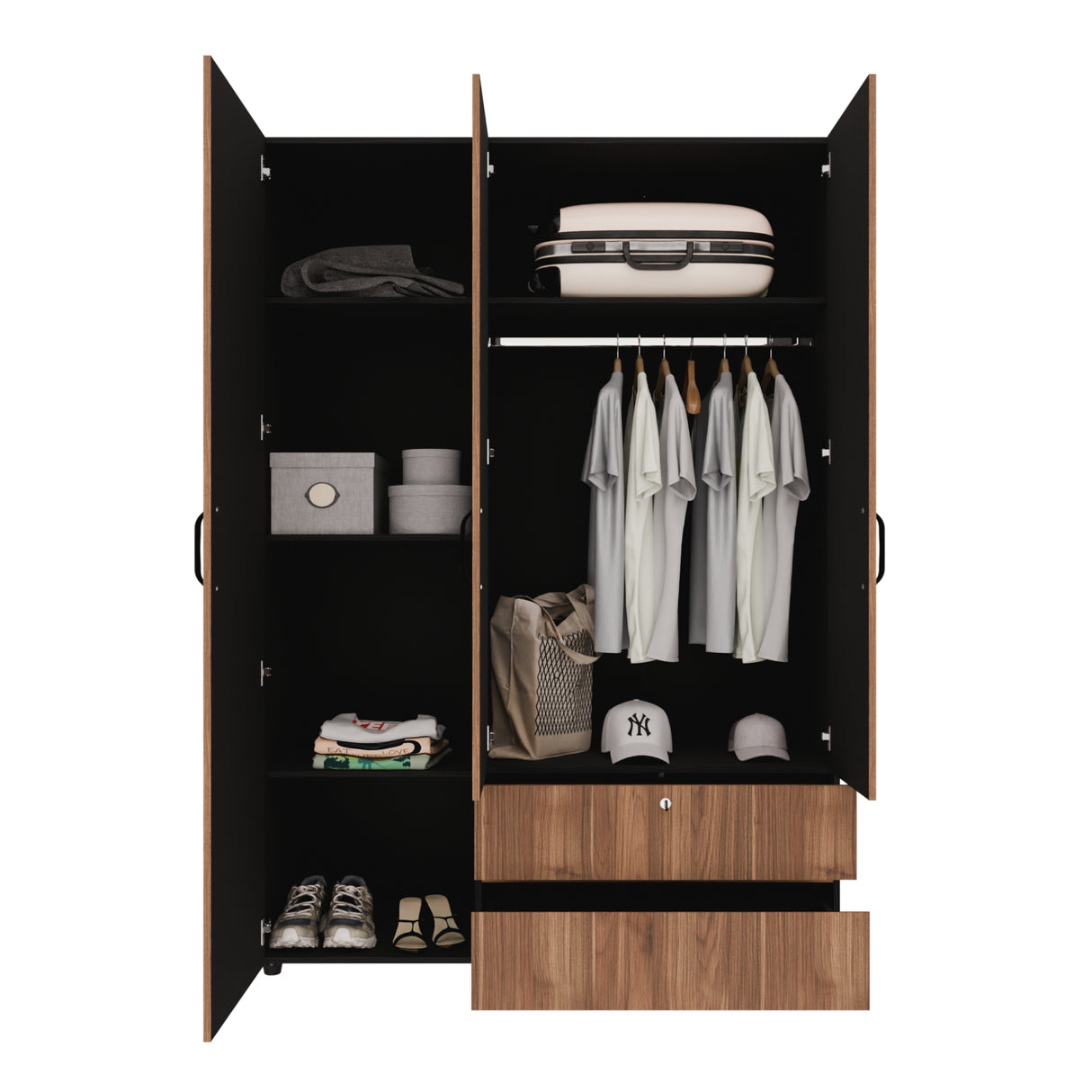Closet Tripoli Wengue y Gales 140x200cm con Dos Cajones y con Seis Compartimientos - CLOSETS | Bylmo