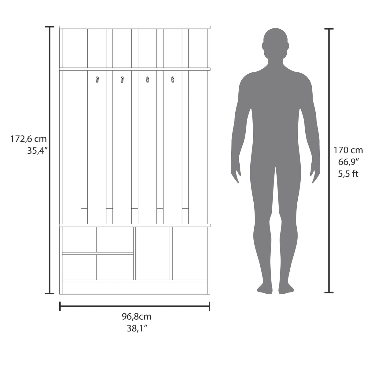 Recibidor Tulcan Gris 96.8x172.6cm sin Cajones y con Cuatro Compartimientos - BIFES Y ARRIMOS | Bylmo