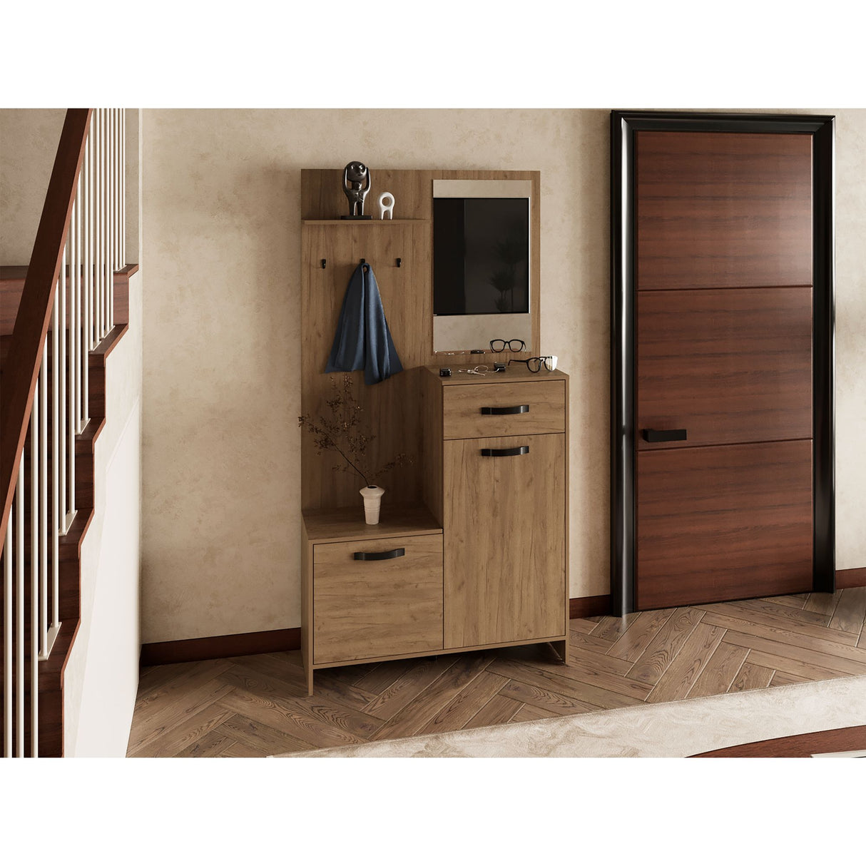 Recibidor Parker Fresno Europeo 99.5x191cm con Un Cajón y con Cinco Compartimientos - BIFES Y ARRIMOS | Bylmo