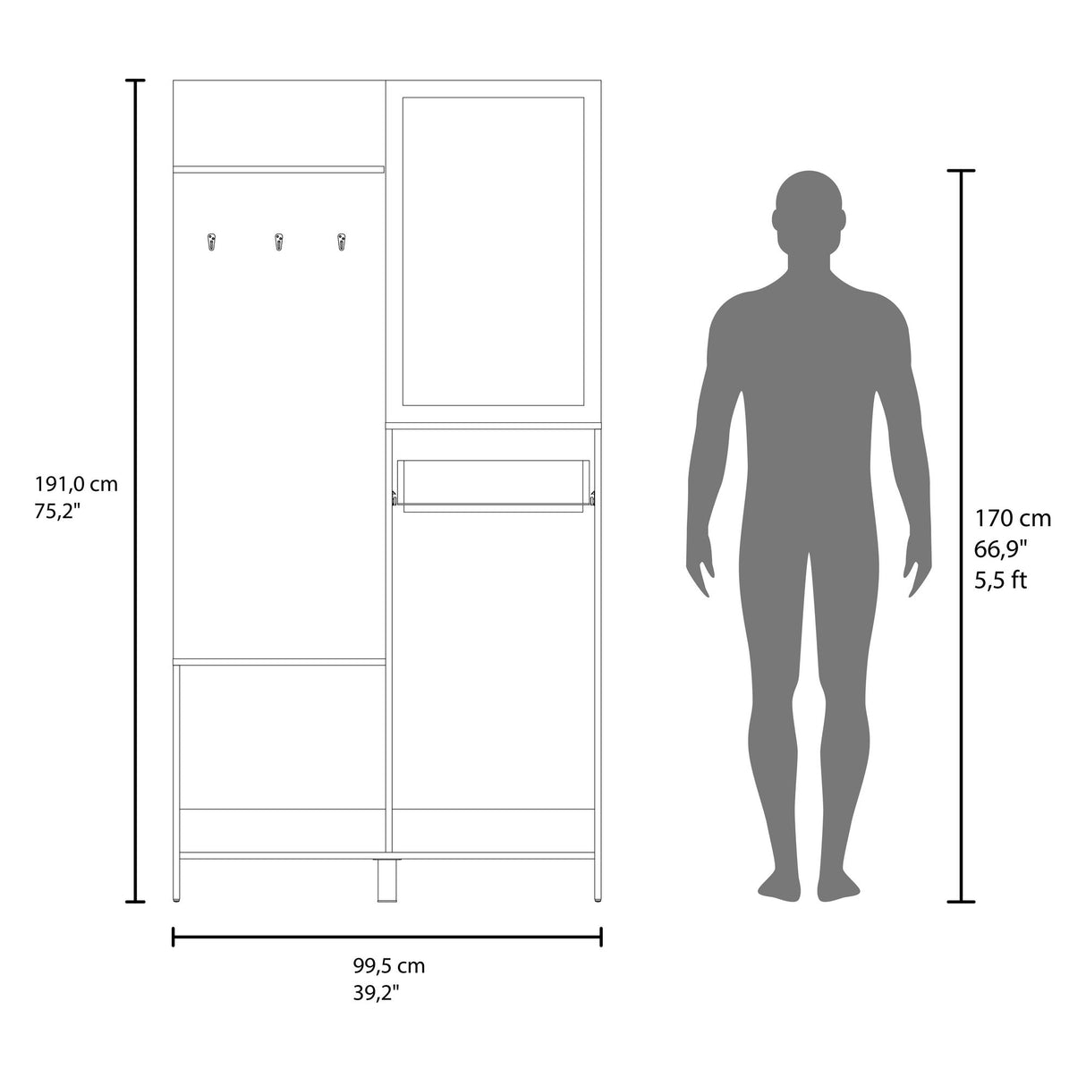 Recibidor Parker Fresno Europeo 99.5x191cm con Un Cajón y con Cinco Compartimientos - BIFES Y ARRIMOS | Bylmo