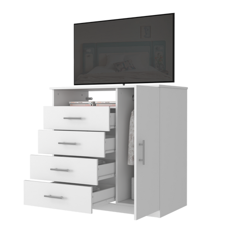Cómoda Peru Blanco 91x89.2cm de Cinco Hileras con Cuatro Cajones y con Espacio para TV - CAJONERAS Y COMODAS | Bylmo