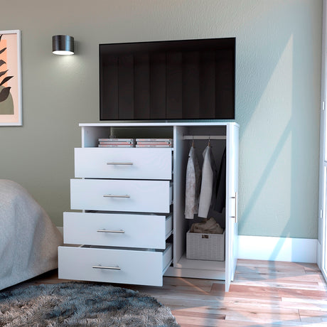 Cómoda Peru Blanco 91x89.2cm de Cinco Hileras con Cuatro Cajones y con Espacio para TV - CAJONERAS Y COMODAS | Bylmo