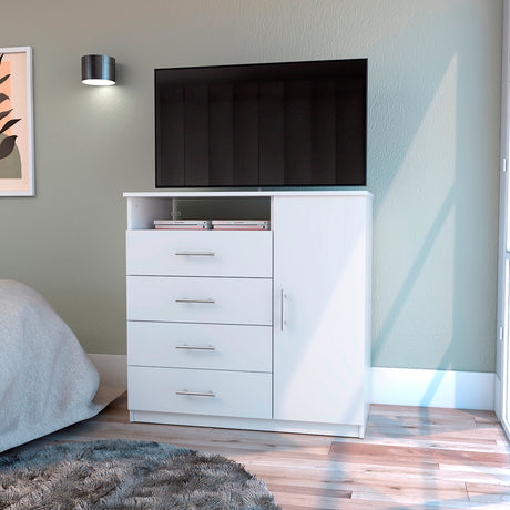 Cómoda Peru Blanco 91x89.2cm de Cinco Hileras con Cuatro Cajones y con Espacio para TV - CAJONERAS Y COMODAS | Bylmo