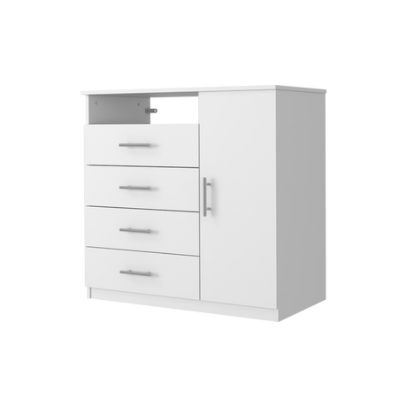 Cómoda Peru Blanco 91x89.2cm de Cinco Hileras con Cuatro Cajones y con Espacio para TV - CAJONERAS Y COMODAS | Bylmo