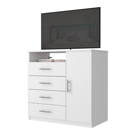 Cómoda Peru Blanco 91x89.2cm de Cinco Hileras con Cuatro Cajones y con Espacio para TV - CAJONERAS Y COMODAS | Bylmo