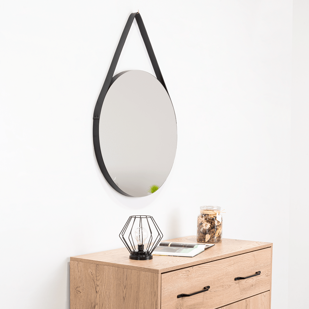 Espejo de Baño Persa 56 Negro y Gris 56x56cm Redondo con Marco En Madera - ESPEJOS DE BANHO | Bylmo