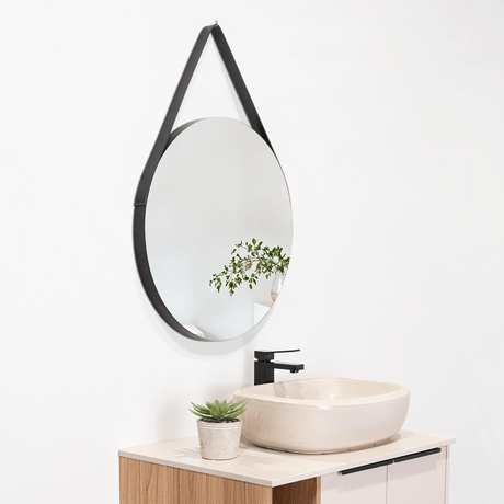 Espejo de Baño Persa 56 Negro y Gris 56x56cm Redondo con Marco En Madera - ESPEJOS DE BANHO | Bylmo