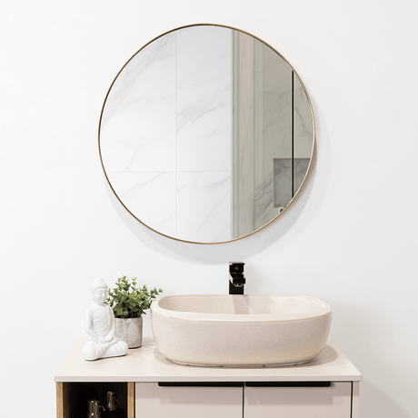 Espejo de Baño D58 Dorado y Gris 58x58cm Redondo con Marco Metalico - ESPEJOS DE BANHO | Bylmo