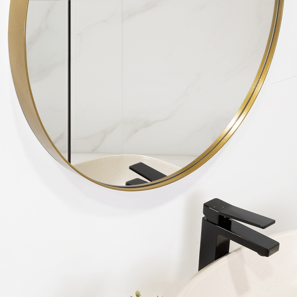 Espejo de Baño D58 Dorado y Gris 58x58cm Redondo con Marco Metalico - ESPEJOS DE BANHO | Bylmo