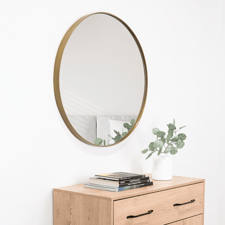 Espejo de Baño D80 Dorado y Gris 80x80cm Redondo con Marco Metalico - ESPEJOS DE BANHO | Bylmo