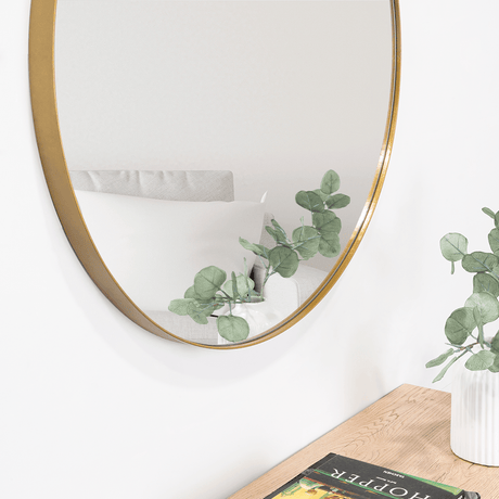 Espejo de Baño D80 Dorado y Gris 80x80cm Redondo con Marco Metalico - ESPEJOS DE BANHO | Bylmo