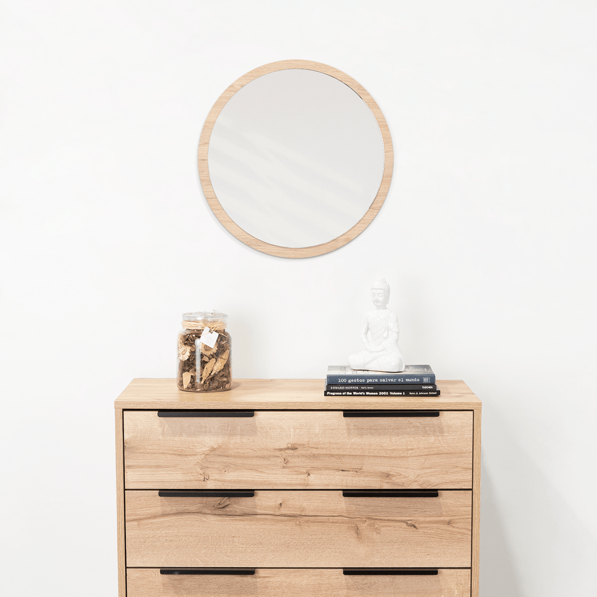 Espejo de Baño Ary 60 Gris 60x60cm Redondo con Marco En Madera - ESPEJOS DE BANHO | Bylmo