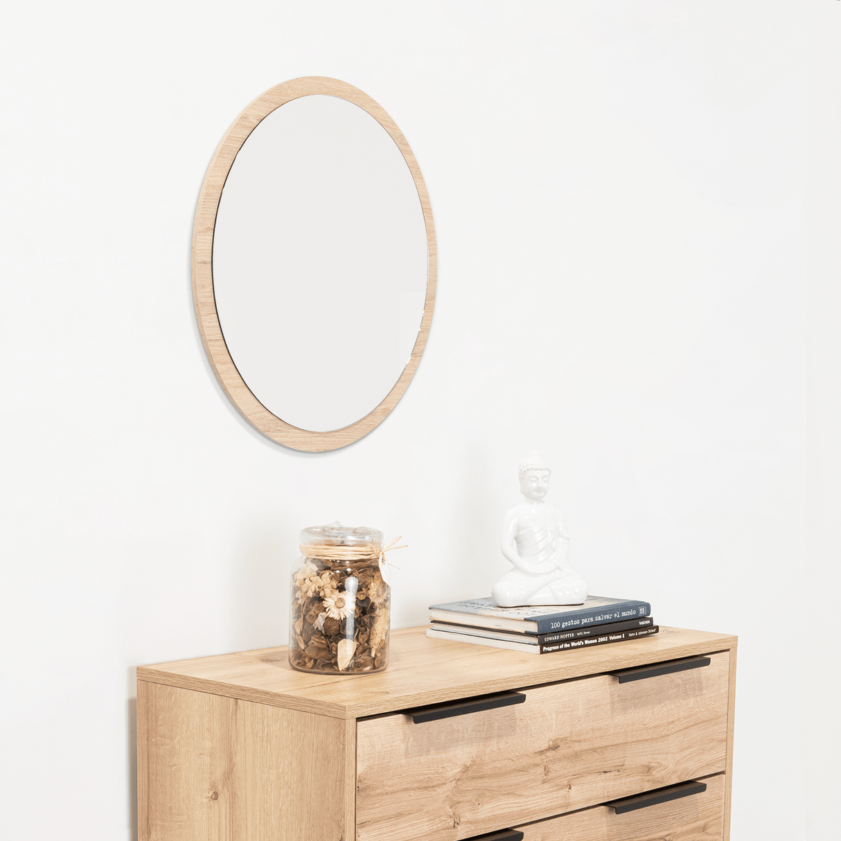 Espejo de Baño Ary 60 Gris 60x60cm Redondo con Marco En Madera - ESPEJOS DE BANHO | Bylmo