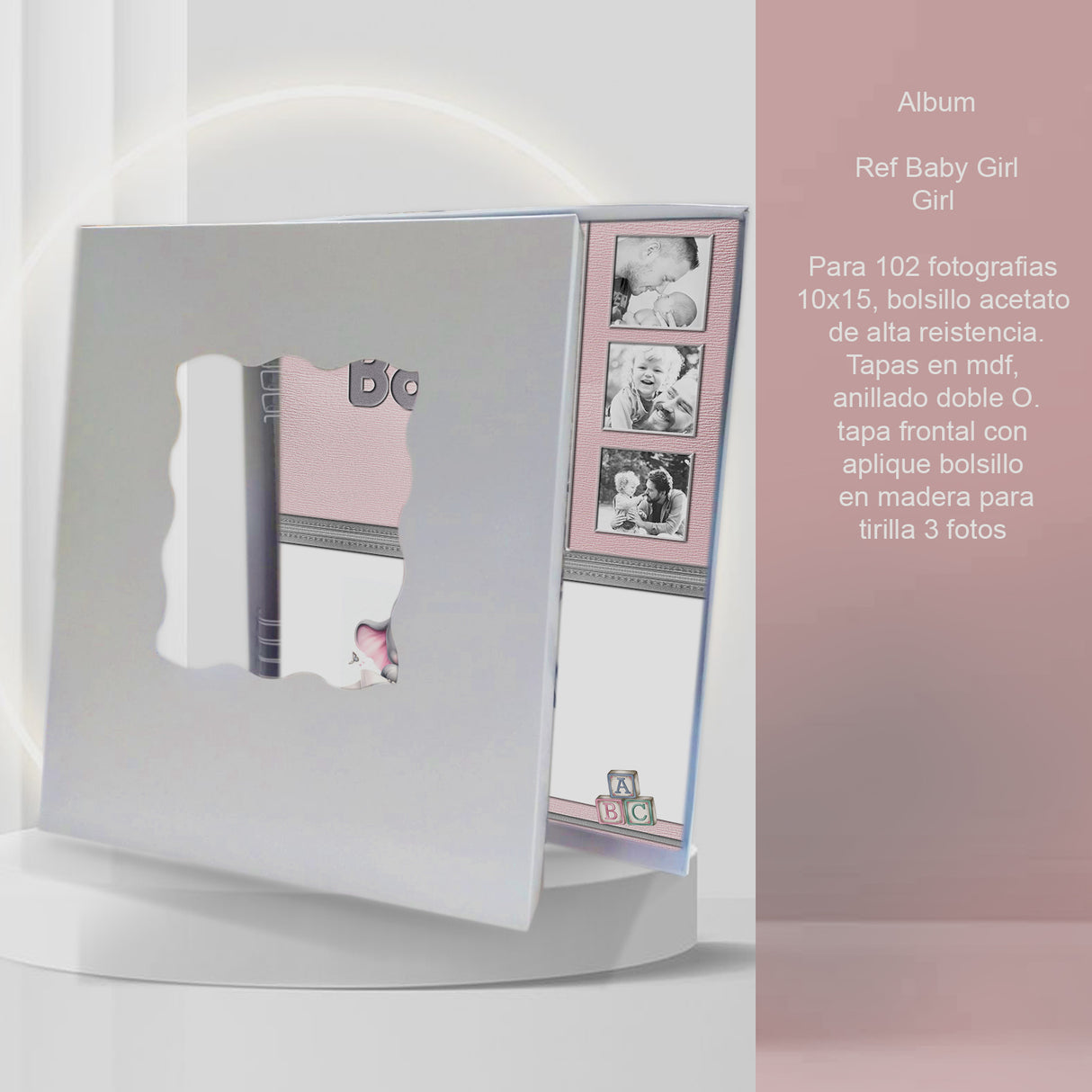 Álbum de Fotos Babygirl Blanco y Rosado 24x32cm Argollado de Veinte Páginas - ALBUMES DE FOTOS | Bylmo