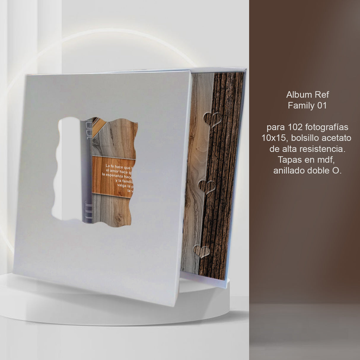 Álbum de Fotos Family Madera y Gris 24x32cm Argollado de Veinte Páginas - ALBUMES DE FOTOS | Bylmo