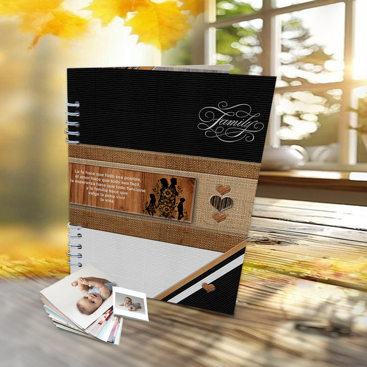 Álbum de Fotos Family Madera y Negro 24x32cm Argollado de Veinte Páginas - ALBUMES DE FOTOS | Bylmo