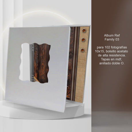 Álbum de Fotos Family Madera y Crema 24x32cm Argollado de Veinte Páginas - ALBUMES DE FOTOS | Bylmo