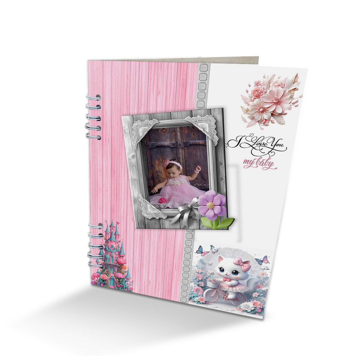 Álbum de Fotos Niña Gato Blanco y Rosado 24x32cm Argollado de Veinte Páginas - ALBUMES DE FOTOS | Bylmo